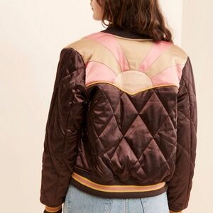 Free People Classic Rock Couture Rising Sun Bomber in Brown Sugar